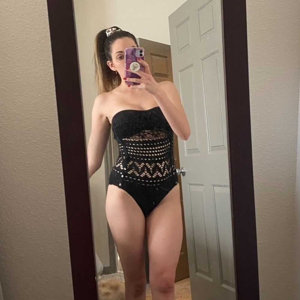 One piece mesh cutout swimsuit